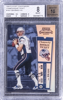 2000 Playoff Contenders #144 Tom Brady Signed Championship Ticket Rookie Card (#005/100) - BGS NM-MT 8/BGS 10